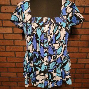 Sere Nada short sleeve top - Blue, Turquoise, black, white.